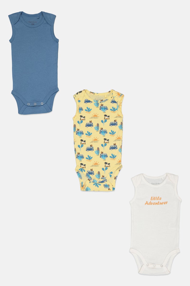 English Laundry Toddlers Boy 3 Pcs Crew Neck Allover Print Sleeveless Bodysuits, Multicolor - Image 2